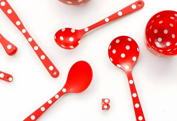 Delightful Details Red Polka Dot Vintage Utensils on White Table